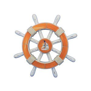 Hampton Nautical Decorative Ship Wheel With Sailboat, 12", Rustic Orange/white🐬